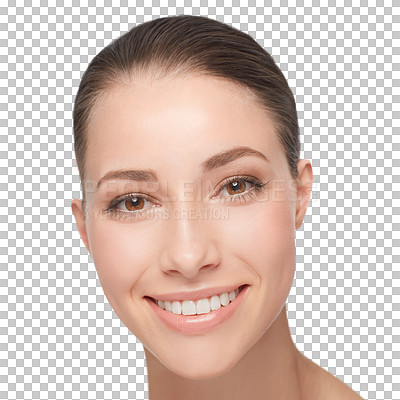 Buy stock photo Woman, smile and teeth for dentist portrait clean or wellness smile isolated on transparent png background. Female person, mouth hygiene and dental floss for beauty results, tooth care or whitening