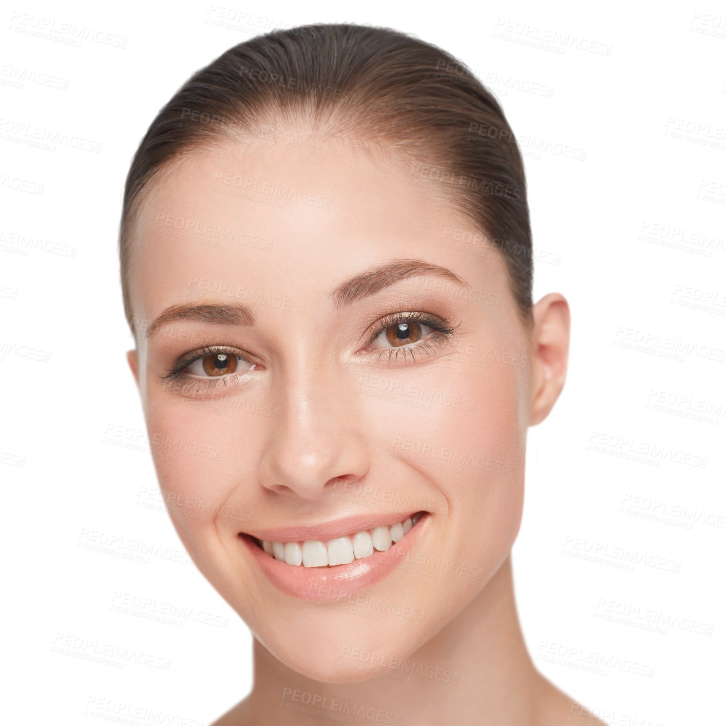 Buy stock photo Woman, smile and portrait skincare beauty results, health or wellness isolated on transparent png background. Female person, clean face and morning routine dermatology spa cosmetic, shine or glow 