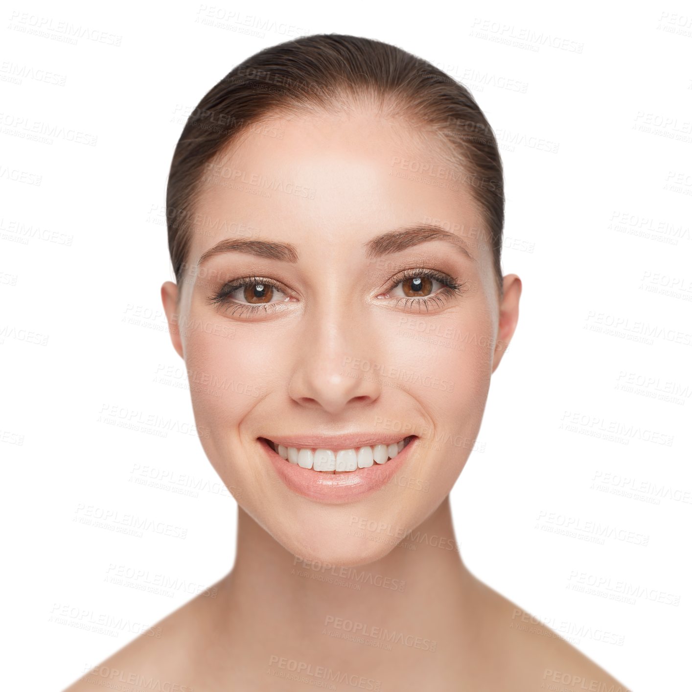 Buy stock photo Happy woman, portrait and skincare smile for beauty wellness, results or clean isolated on transparent png background. Female person, face and cosmetic self pride for health glow, shine for happiness