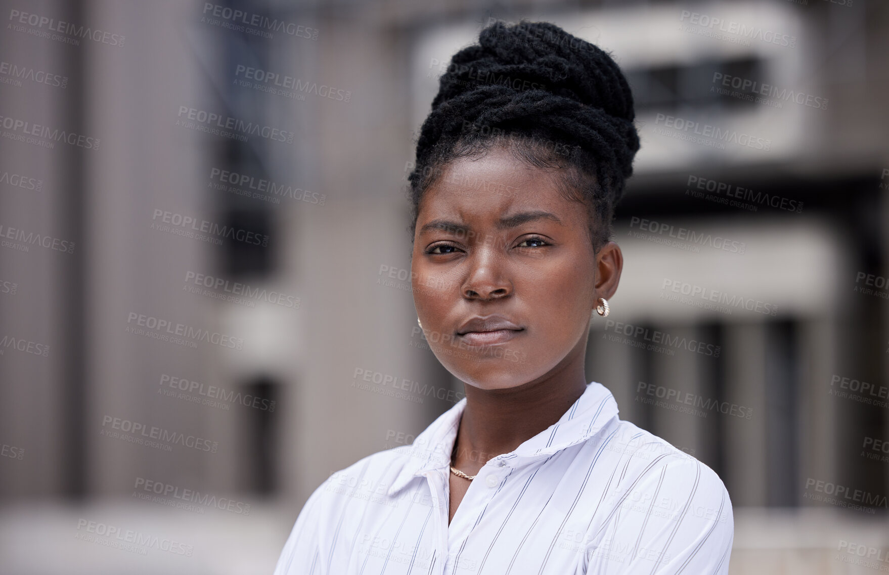 Buy stock photo Portrait of a leader or black woman manager with power, leadership and trust or a vision for success and business innovation. Entrepreneur with goal, mission or mindset for future career development