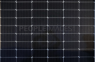 Buy stock photo Solar energy, electricity and sustainability solar panel grid for harvesting energy on biodegradable sun farm. Closeup texture of environment engineering, renewable energy and future eco innovation