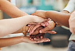 Group hands, teamwork motivation and vision mission for success, partnership goal and cooperation support. Closeup people celebration community, solidarity and diversity of collaboration achievement