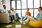 Creative, studying and students meeting for project collaboration, teamwork or research planning in university workspace. Design, creativity and relax gen z group of people in college work discussion