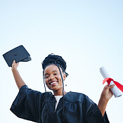 Success, graduation and education with black woman and certificate from ...
