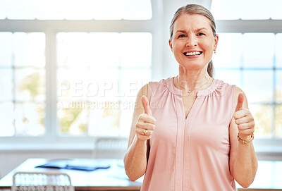 Buy stock photo Thumbs up, success and business woman boss portrait smile for startup goal, trust and thank your in office with lens flare. Corporate ceo manager, like hands icon for career achievement or retirement