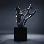 Ballet, dance or woman fitness silhouette in creative ballerina art training, workout or stage exercise. Freedom, design or girl model stretching for wellness, health or studio theatre performance