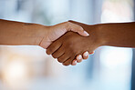 Diversity, handshake and business partnership in office in collaboration, deal or onboarding. Meeting, welcome and team shaking hands for support, agreement or congratulations in corporate workplace.