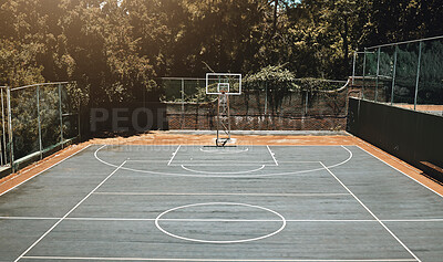 Empty basketball court, field or training ground for match, game or competition. Sports venue, stadium or sports court for practice, workout or exercise, recreation or activities outdoors from above.