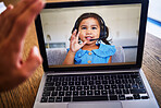 Girl, laptop and education with a child student on a video call for learning, growth or development while e-learning. 