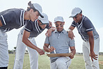 Baseball, team and coach talking strategy, planning and teamwork with paper on grass field or pitch. Coaching, talk and collaboration with sports men group in communication, conversation and discuss