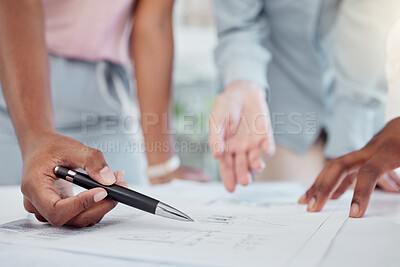 Buy stock photo Chart, growth and hands of business people in a meeting planning a strategy for profit target or company goals. Teamwork, collaboration and workers working on a startup development project paperwork