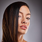Skincare. beauty and vitiligo woman with cosmetics on face against studio background. Portrait of a young, pigmentation and cosmetic model with facial makeup, luxury dermatology and wellness or care