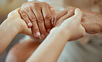 Elderly care, help support and people holding hands for senior care, trust and consulting patient. Pension healthcare, retirement and caregiver nurse volunteer at nursing home for community charity