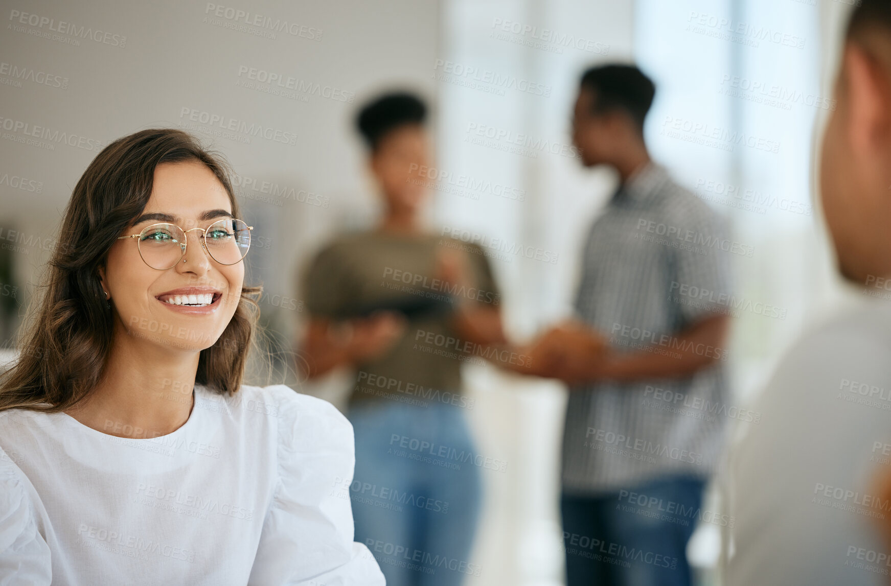 Buy stock photo Business people, b2b meeting and communication for office planning, collaboration and company marketing strategy discussion. Startup woman manager talk to client for project negotiation or networking