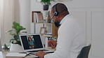 Video call, work from home and business people with laptop screen for virtual meeting, communication and collaboration at office desk. Global employee or b2b clients talking in a webinar zoom call