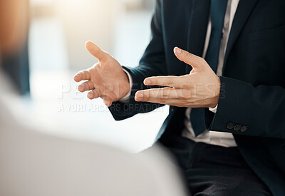 Buy stock photo Business hands, lawyer and law firm negotiation, giving advice and communication with client in office zoom. Corporate, legal expert and professional advisor talking and support on legal information