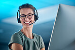 Telemarketing, call center and sales with a woman consultant working on a computer and headset in her office. Customer service, ecommerce and communication with a female employee at work in crm