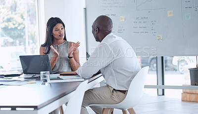 Buy stock photo Coaching, collaboration and mentor with business people consulting for planning, goals and training. Strategy, learning and help with employee meeting in office for management, review and teamwork