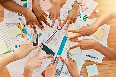 Buy stock photo Victory fingers in a circle, marketing collaboration and teambuilding at a creative advertising company. Employee solidarity, peace hands together and business staff with support, trust and teamwork 