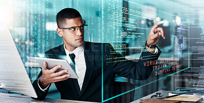 Buy stock photo Cyber, it and digital overlay with password for security on biometric system in an office. Technology, computer and businessman working on future abstract server or software for biometric blockchain.