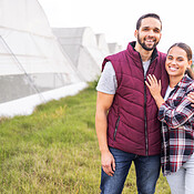 Agriculture, agro farming and happy couple together for teamwork ...