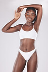 Premium Photo  Black woman underwear and fitness on a studio background  with a strong fit female feeling proud health healthy and wellness with an  african american girl arms crossed feeling confident