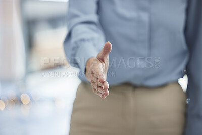Buy stock photo Human resources, job interview and hand for handshake for corporate welcome of candidate for employee hiring interview. Shaking hands, hr recruitment and employee business meeting work contract deal 