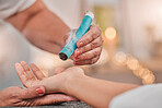 Spa, therapy and hand of therapist using smoke and leaves for physical therapy with moxibustion while burning leaves on patient. Woman getting heat therapy with plant for health and wellness of body