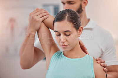 Buy stock photo Physical therapy, woman patient and physiotherapy at a spa or clinic for chiropractic consultation. Spine health for consulting healthcare employee stretching a back problem for health and wellness