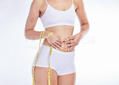 Woman Measuring Her Waistline Perfect Slim Body Stock Photo