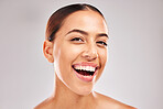 Smile, portrait and teeth black woman in studio for dental, dentist and mouth wellness, healthcare and insurance marketing. Girl model with face glow, cosmetics and happy with teeth whitening results