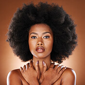 Natural hair, studio and black woman in beauty portrait with skincare ...