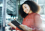 Black woman, tablet and server check internet connection, cyber security or coding programming information. IT specialist, female programmer and lady work on cloud computing, system admin and online.