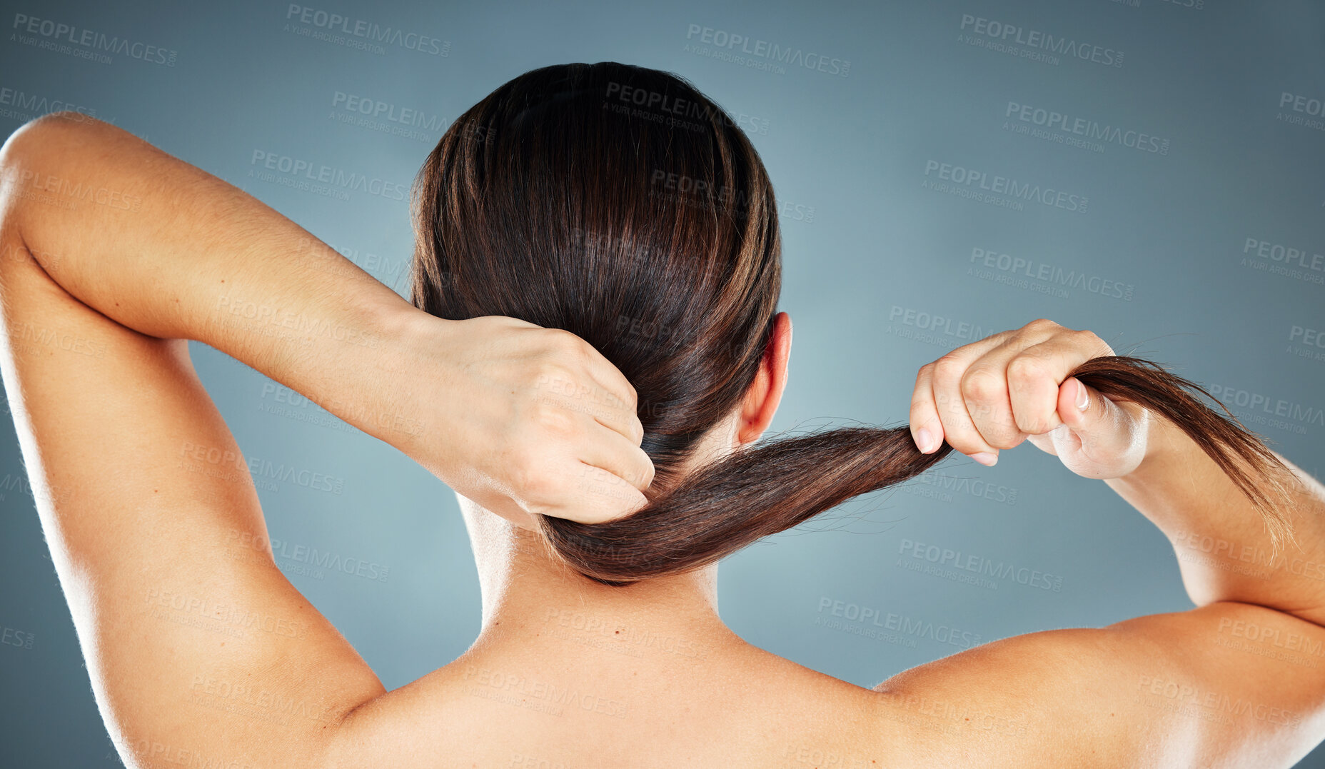 Buy stock photo Salon hair, healthy and back view of woman with natural hair growth, beauty routine or luxury cosmetics treatment. Spa hairstyle transformation, balayage shine and model with clean shampoo hair care 