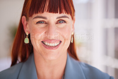 Buy stock photo Accountant, woman and happy portrait of face excited for career opportunity in Canada workspace. Happiness, expert and professional accounting employee ready for company venture with smile.
