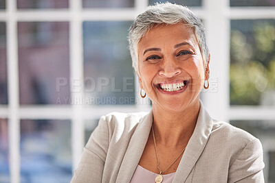 Buy stock photo Management, senior and portrait of business woman  in office for vision, growth and leadership. Goals, mindset and future with face of ceo for happy, innovation and corporate in professional company