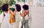 Friends group, black woman and travel with backpack while walking, talking and city adventure together. Happy women, walk and conversation on urban vacation, holiday and backpacking in Istanbul metro