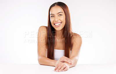 Buy stock photo Beauty, portrait and woman with skincare, bodycare and health or wellness on a white studio background. Aesthetic, front and female with cosmetic, cosmetology and dermatology skin care