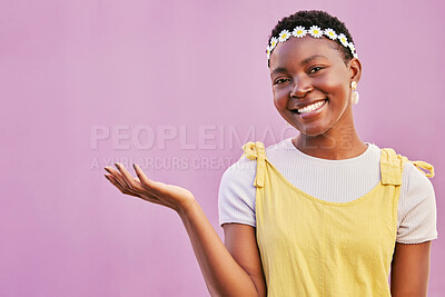 Buy stock photo Mockup, black woman and cosmetics for skincare, marketing and wellness on studio background. Makeup, Nigerian female and healthy girl with brand advertising, smooth and clear skin for natural beauty.