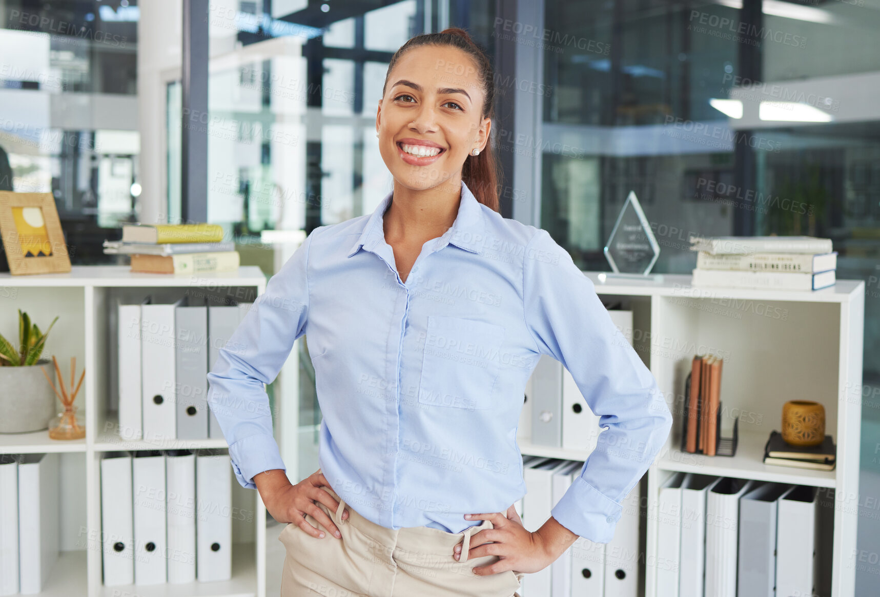 Buy stock photo Portrait, business woman and human resources with office management, payroll success and employee excellence smile for corporate career. Professional, trust and leadership of happy woman in workplace