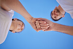 Happy, teamwork or couple of friends fist bump in celebration of success, marriage goals or solidarity in partnership. Low angle, man and womans hands celebrate goals, mission or commitment support