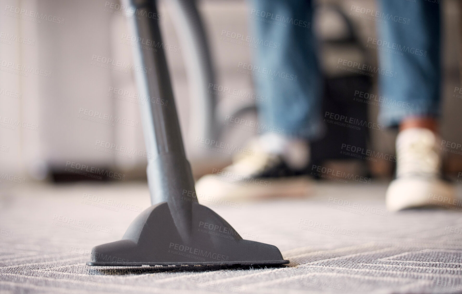Buy stock photo Floor, house or vacuum cleaning carpet or dusty, messy or dirty bacteria on ground in spring cleaning. Cleaning services, home or worker with an electrical vacuum cleaner for living room rug or mat