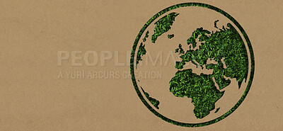 Buy stock photo Earth, mockup and sustainability with an icon on a poster or sign for green environmental conservation. Nature, globe and earth day with a cardboard cutout as a symbol of global eco friendly growth