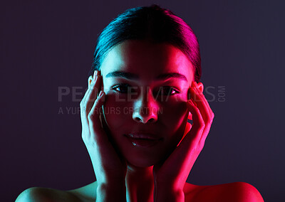 Women Portrait With Glowing Colored Makeup In Black Light Stock