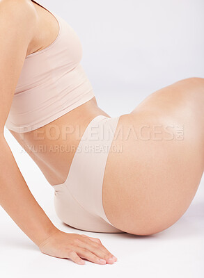 Liposuction, studio or sexy woman in underwear for tummy tuck