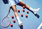 Tennis, tired and woman on a court for sports, fitness training and professional game for cardio. Exercise, clothes and athlete losing sport competition, relax and freedom from outdoor workout