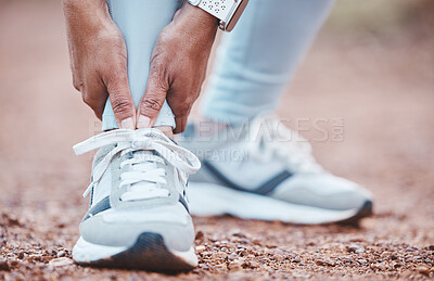 Buy stock photo Foot injury, fitness accident and woman in nature with a body emergency, training pain and arthritis. Muscle problem, inflammation and feet of a runner with an injured ankle during outdoor cardio