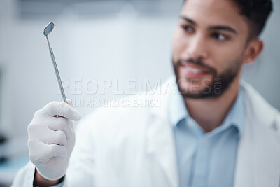 Buy stock photo Oral care, dental and mirror in the hand of a dentist man ready for an examination or checkup for hygiene. Doctor, hands and medical with a male orthodontist working in the healthcare sector