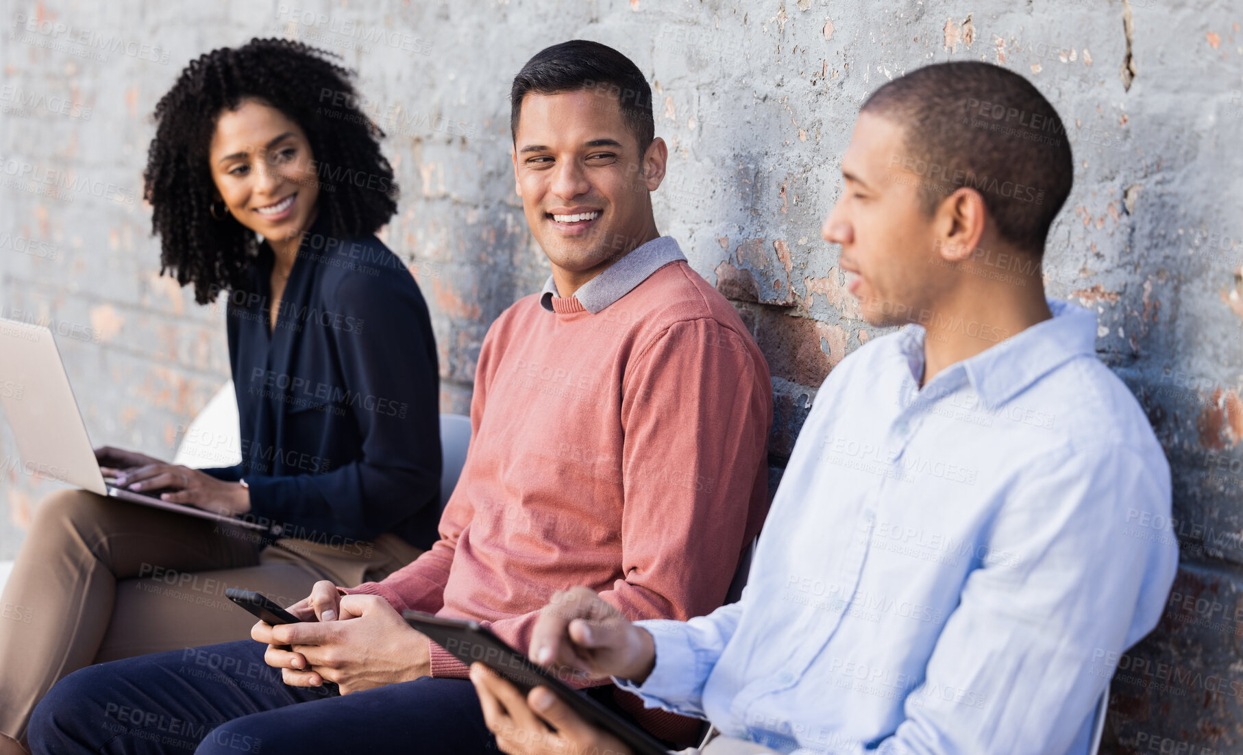 Buy stock photo Diversity, recruitment or startup people for business meeting, digital agency job interview or hiring team. Teamwork, collaboration or employee friends for cyber security, tech or SEO digital work