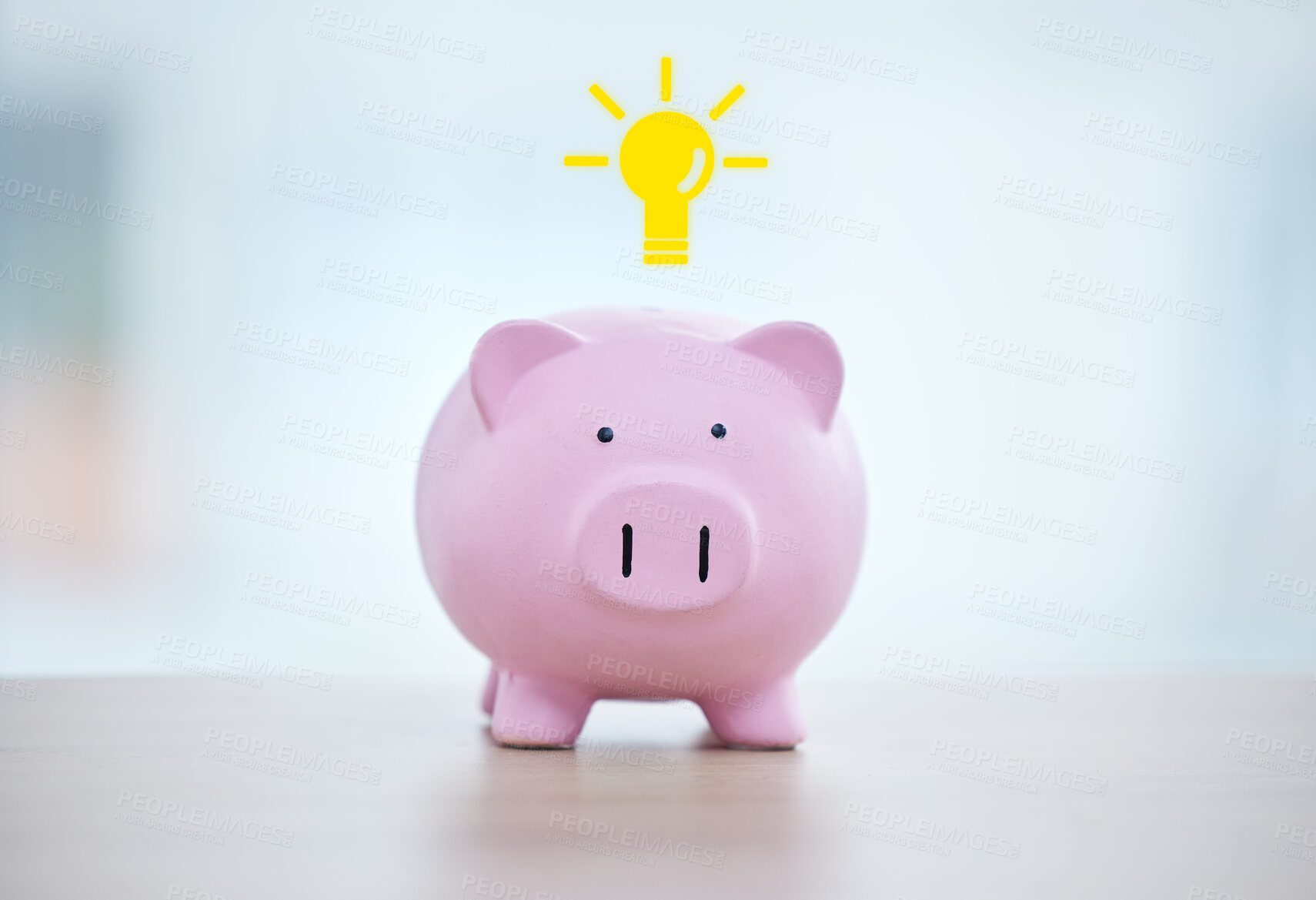 Buy stock photo Savings, energy and investment in piggy bank for future finance green economy and growth in profit. Wealth, investing and financial interest or capital by banking for retirement or pension